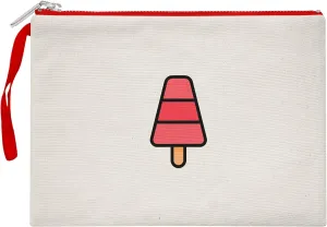 Bona Basics, Womens Digital Printed Gabardine Clutch Bags Everyday Fashion Beige Red Handle Zipper Large
