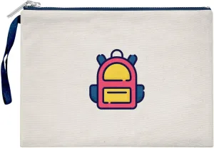 Bona Basics, Womens Digital Printed Gabardine Clutches Everyday Fashion Beige Navy Blue Handle Zip Small
