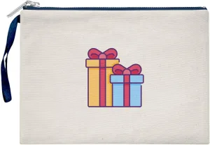 Bona Basics, Womens Digital Printed Gabardine Clutches Everyday Fashion Beige Navy Blue Handle Zip Small