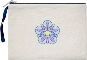Bona Basics, Womens Digital Printed Gabardine Clutches Everyday Fashion Beige Navy Blue Handle Zip Small