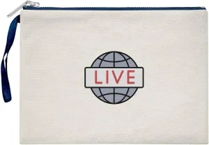 Bona Basics, Womens Digital Printed Gabardine Clutches Everyday Fashion Beige Navy Blue Handle Zip Small