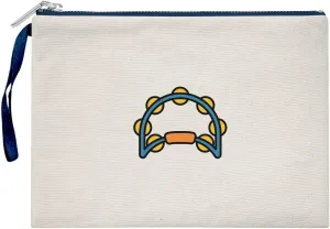 Bona Basics, Womens Digital Printed Gabardine Clutches Everyday Fashion Beige Navy Blue Handle Zipper Medium
