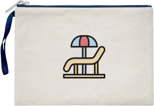 Bona Basics, Womens Digital Printed Gabardine Clutches Everyday Fashion Beige Navy Blue Handle Zipper Medium