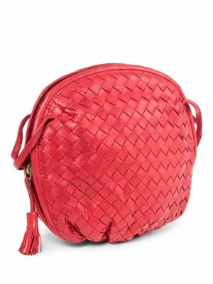 Bottega Veneta Vintage Intercciato Leather Tassel Messenger Bag Red