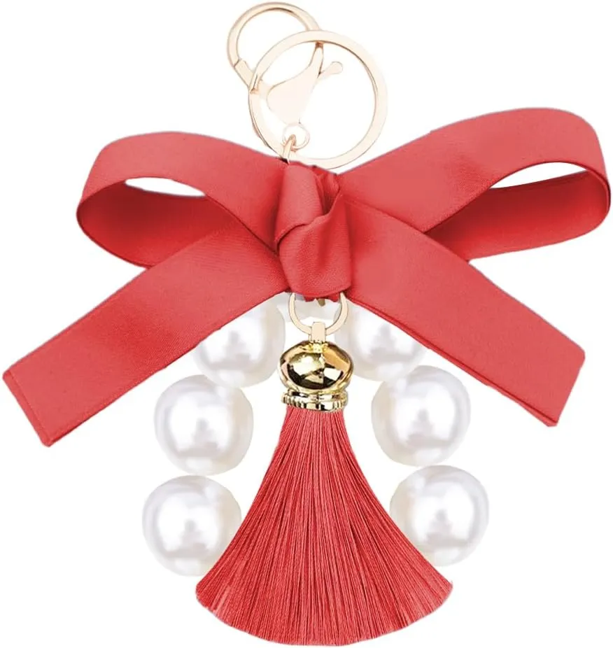 Bow Pearl Tassel Keychain for Bag Purses Charms for Wallet Handbag Bead Tassel Keychains for Shoulder Bag Backpack