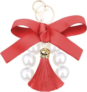 Bow Pearl Tassel Keychain for Bag Purses Charms for Wallet Handbag Bead Tassel Keychains for Shoulder Bag Backpack
