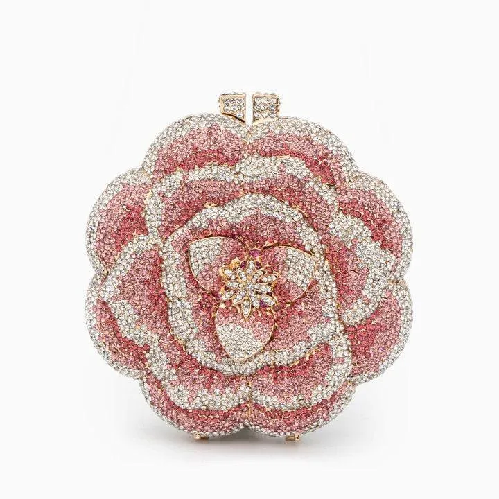 Bridal Wedding Clutch, Handcrafted Flower Clutch Bag Rhinestone Floral Party Bag, Floral Crystal Rhinestone Shoulder Bag, Luxury Evening Bag