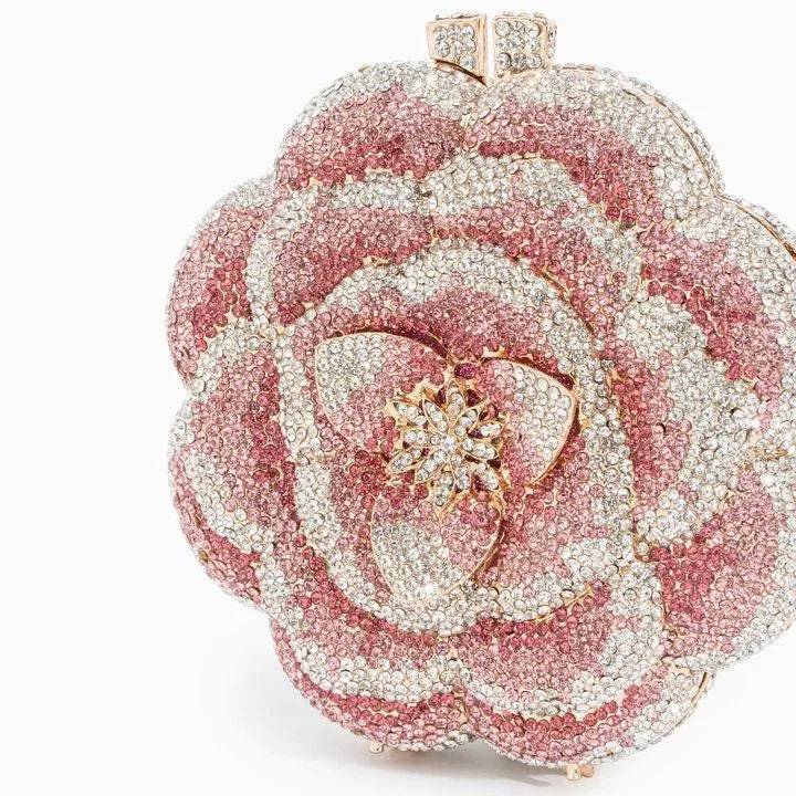 Bridal Wedding Clutch, Handcrafted Flower Clutch Bag Rhinestone Floral Party Bag, Floral Crystal Rhinestone Shoulder Bag, Luxury Evening Bag