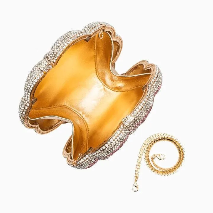 Bridal Wedding Clutch, Handcrafted Flower Clutch Bag Rhinestone Floral Party Bag, Floral Crystal Rhinestone Shoulder Bag, Luxury Evening Bag