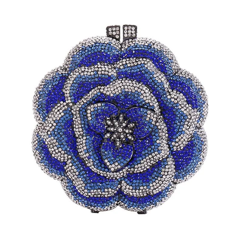 Bridal Wedding Clutch, Handcrafted Flower Clutch Bag Rhinestone Floral Party Bag, Floral Crystal Rhinestone Shoulder Bag, Luxury Evening Bag