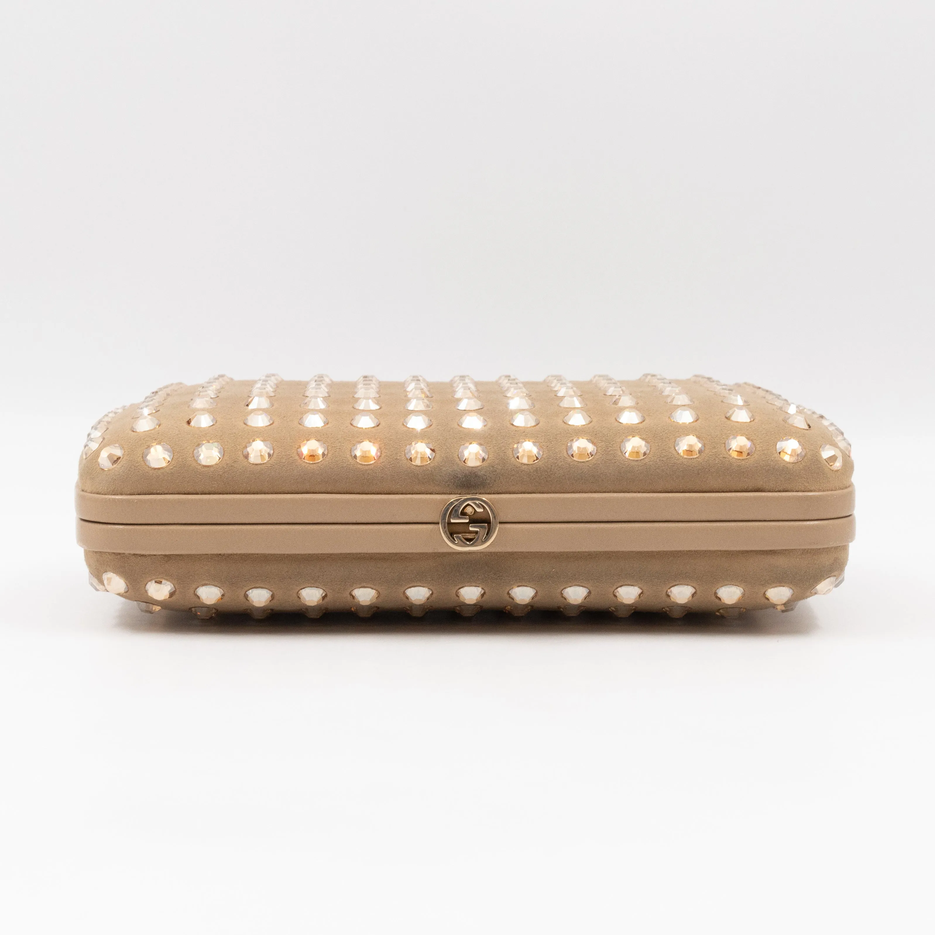 Broadway Khaki Suede Crystal Embellished Clutch