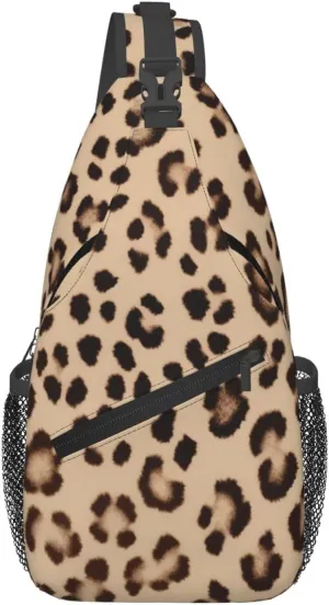 Brown Pattern Leopard Sling Backpack Cross Chest Bag Travel Crossbody Bags for Men Women Fashion Daypack