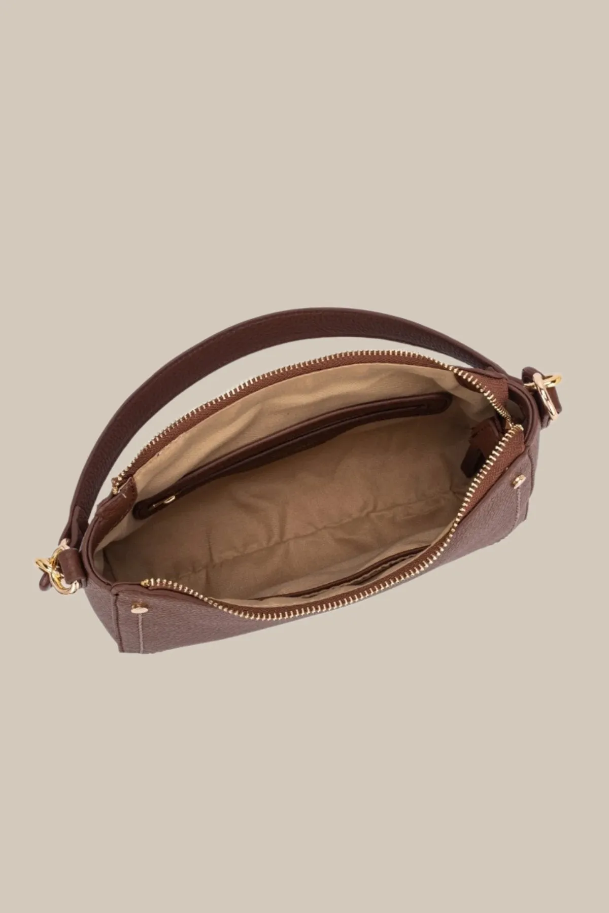 Brown Tern Curved Zip Shoulder Bag