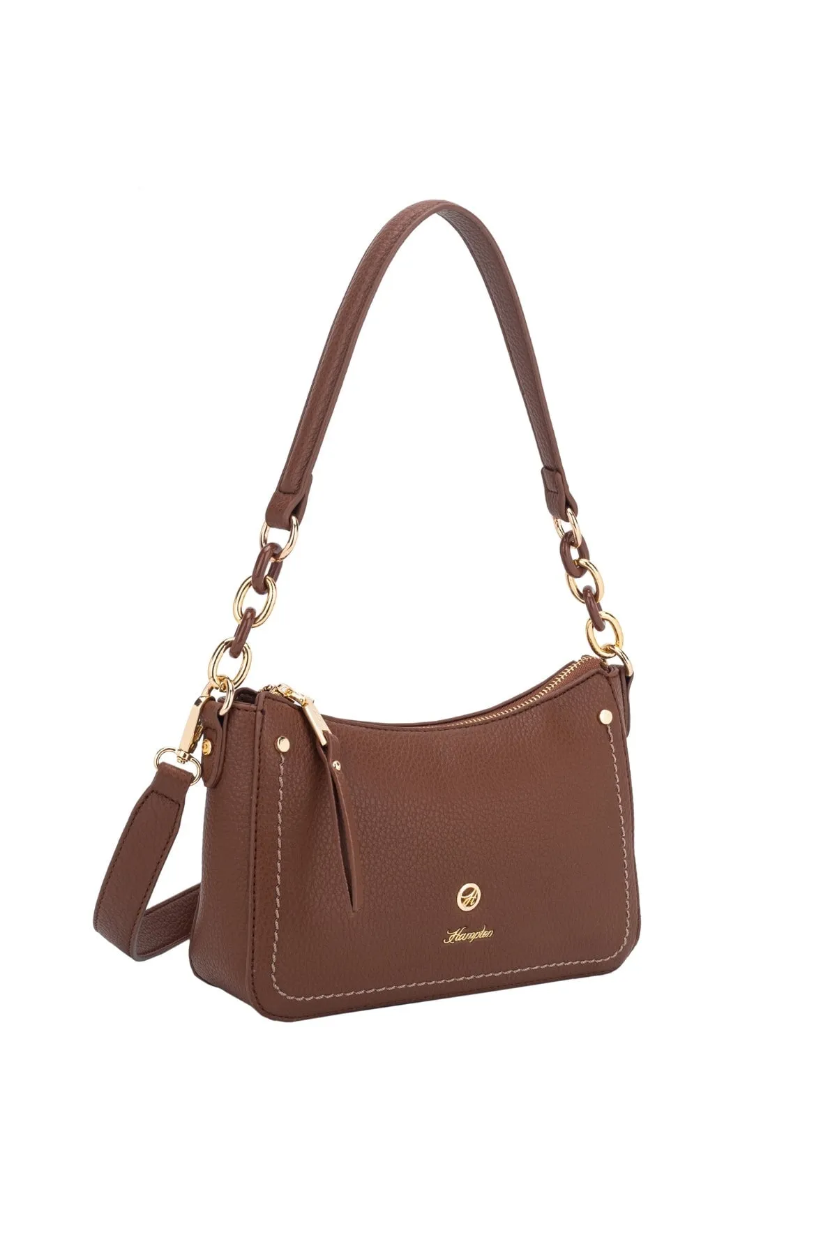 Brown Tern Curved Zip Shoulder Bag