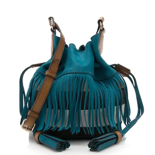 BURBERRY SMALL SUEDE FRINGE BELGROVE BUCKET BAG
