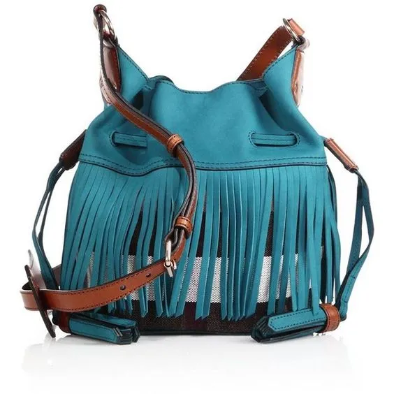 BURBERRY SMALL SUEDE FRINGE BELGROVE BUCKET BAG