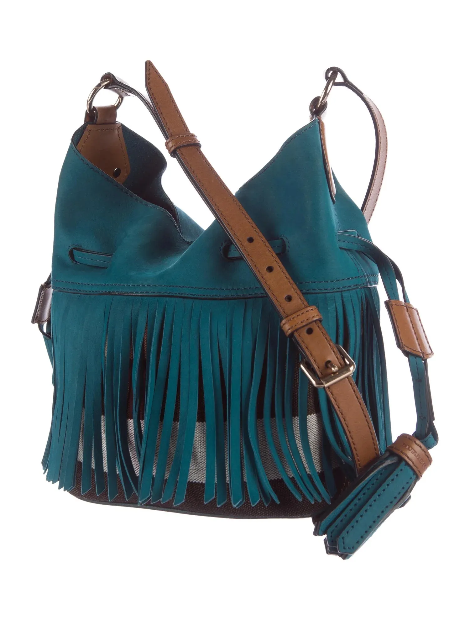 BURBERRY SMALL SUEDE FRINGE BELGROVE BUCKET BAG
