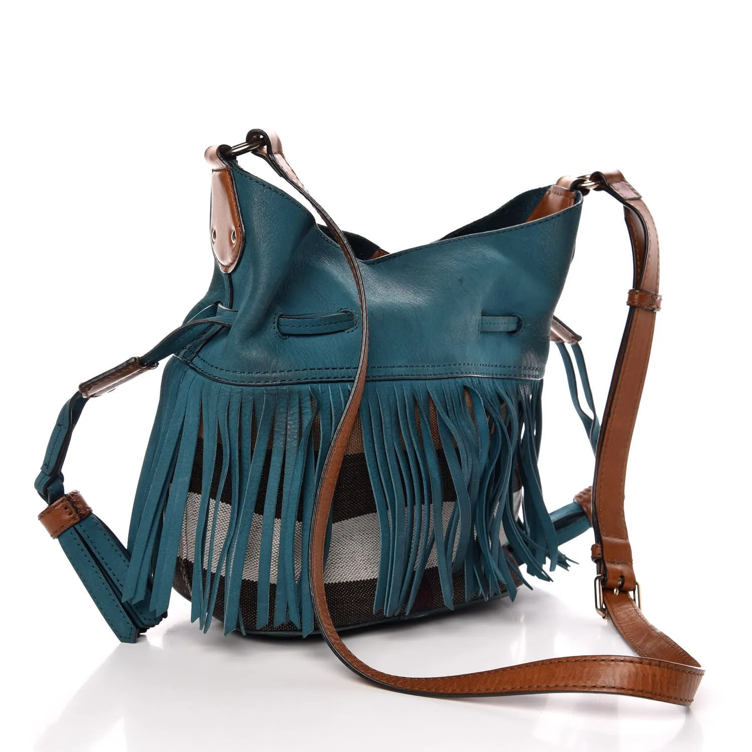 BURBERRY SMALL SUEDE FRINGE BELGROVE BUCKET BAG