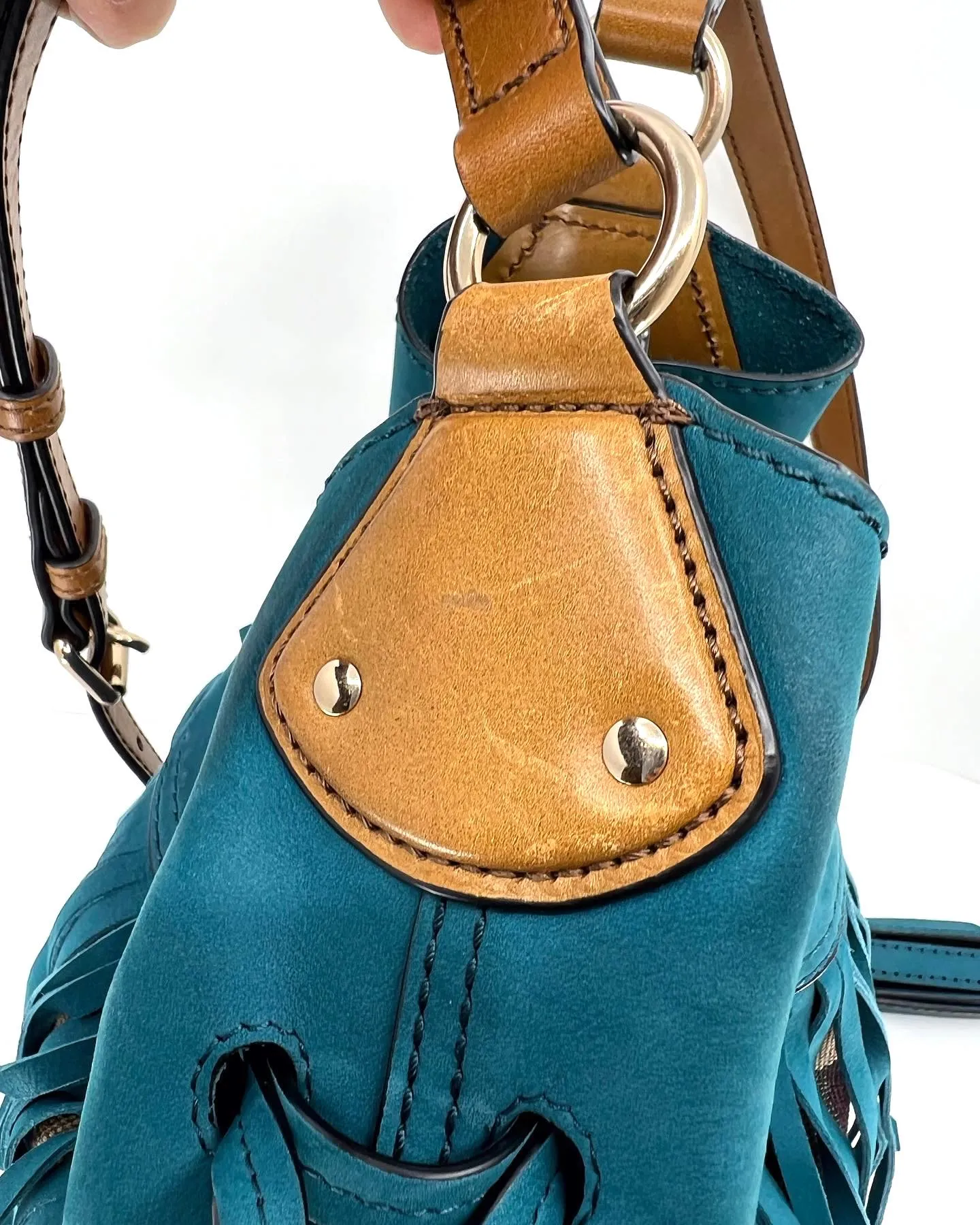 BURBERRY SMALL SUEDE FRINGE BELGROVE BUCKET BAG