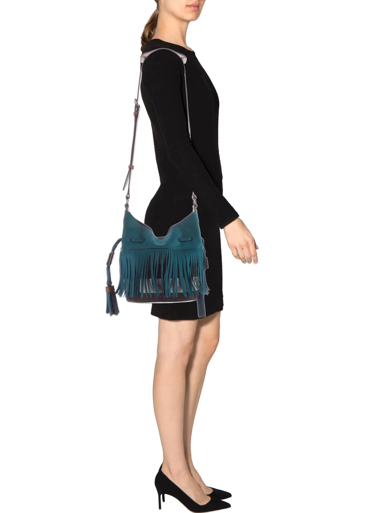 BURBERRY SMALL SUEDE FRINGE BELGROVE BUCKET BAG
