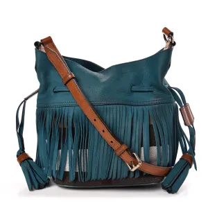 BURBERRY SMALL SUEDE FRINGE BELGROVE BUCKET BAG