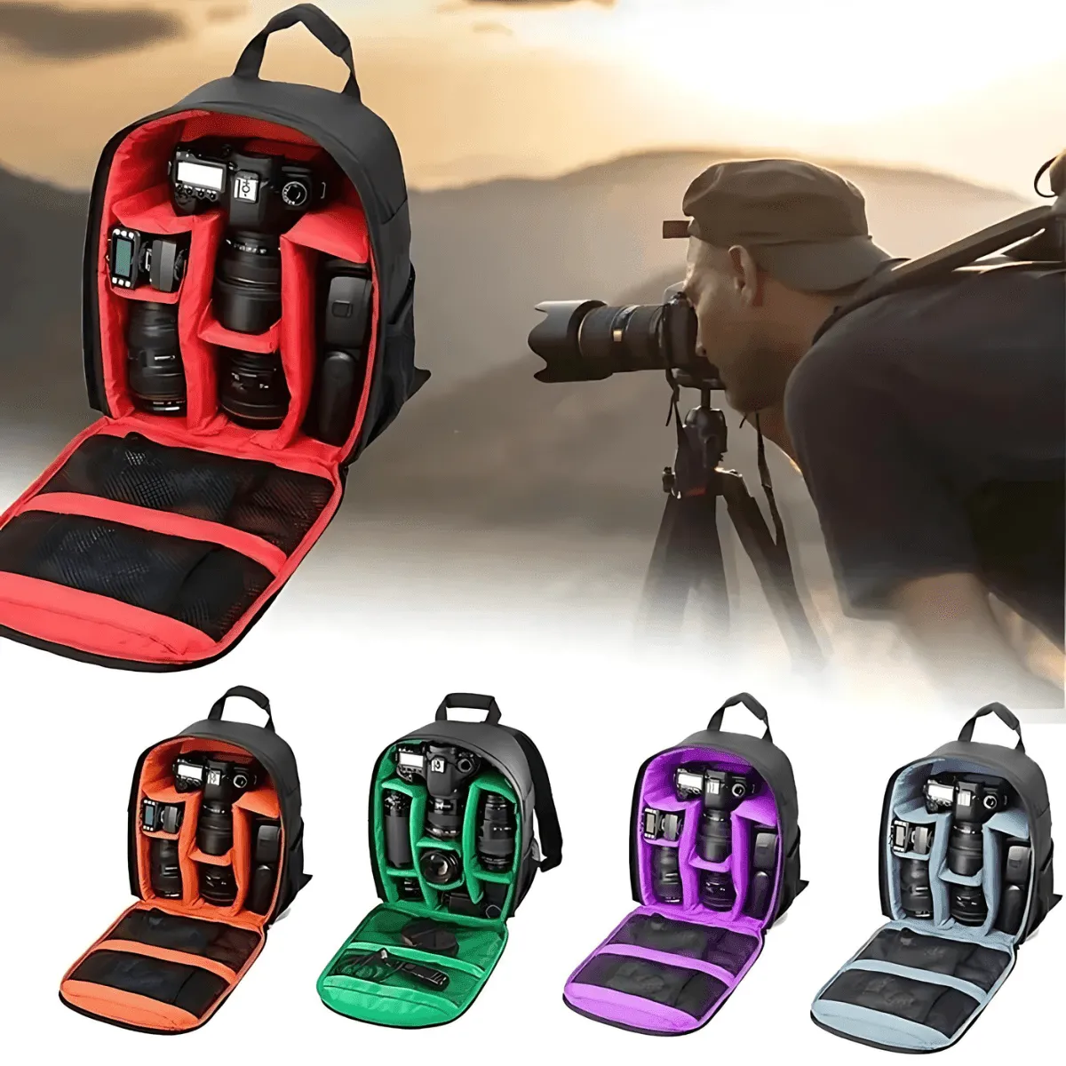 Camera Backpack, Waterproof Nylon, Lightweight & Portable, Spacious DSLR Gear Organizer, Unisex, Multiple Colors