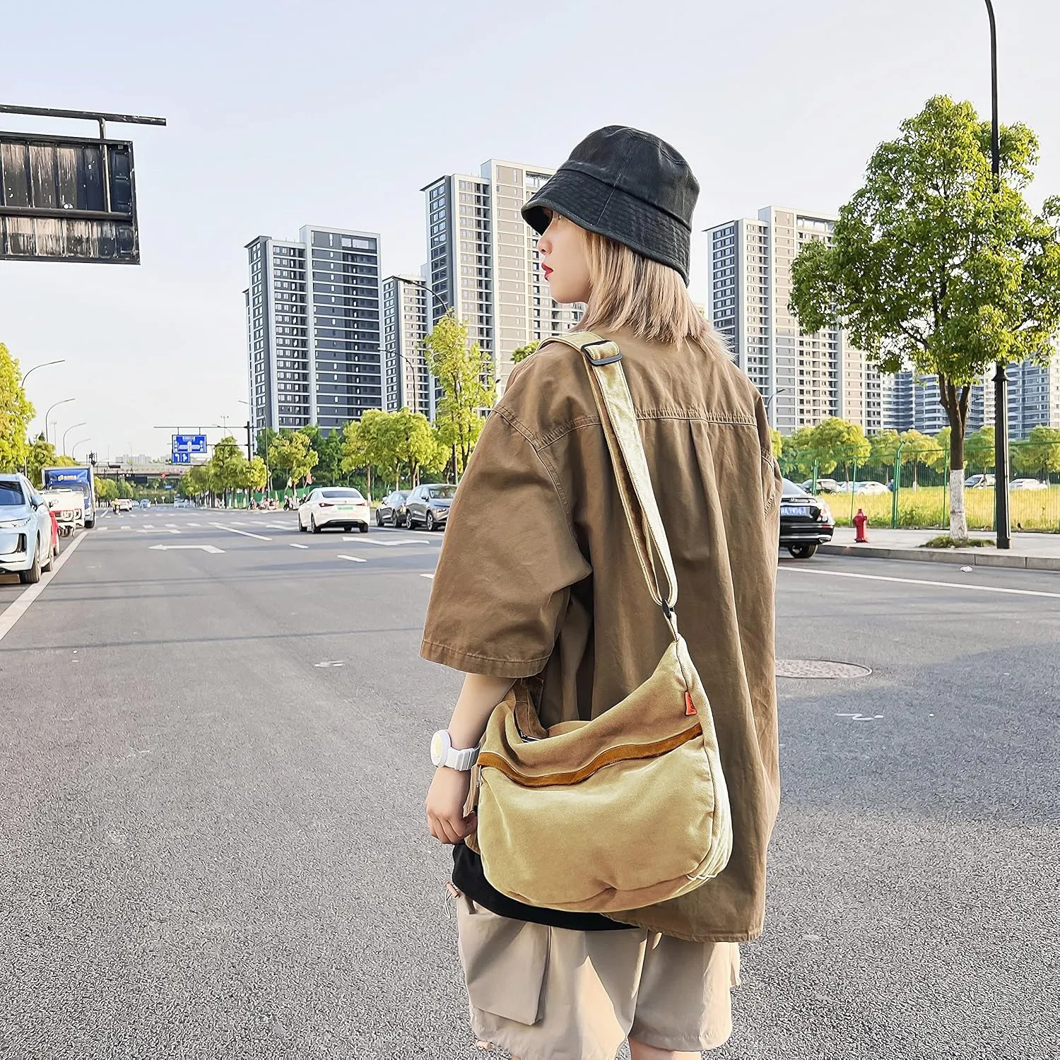 Canvas Casual Messenger Bag Hobo Crossbody Bag Canvas Shouder Tote Handbag for Women and Men