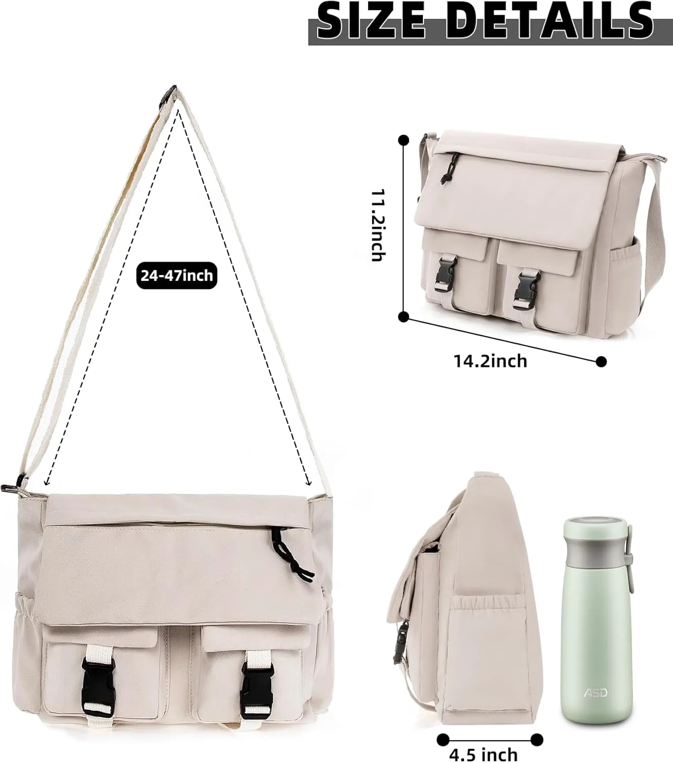 Canvas Messenger Bag for Men Women,Crossbody Shoulder Bag Travel Messenger Canvas Shoulder Work Daily Vintage