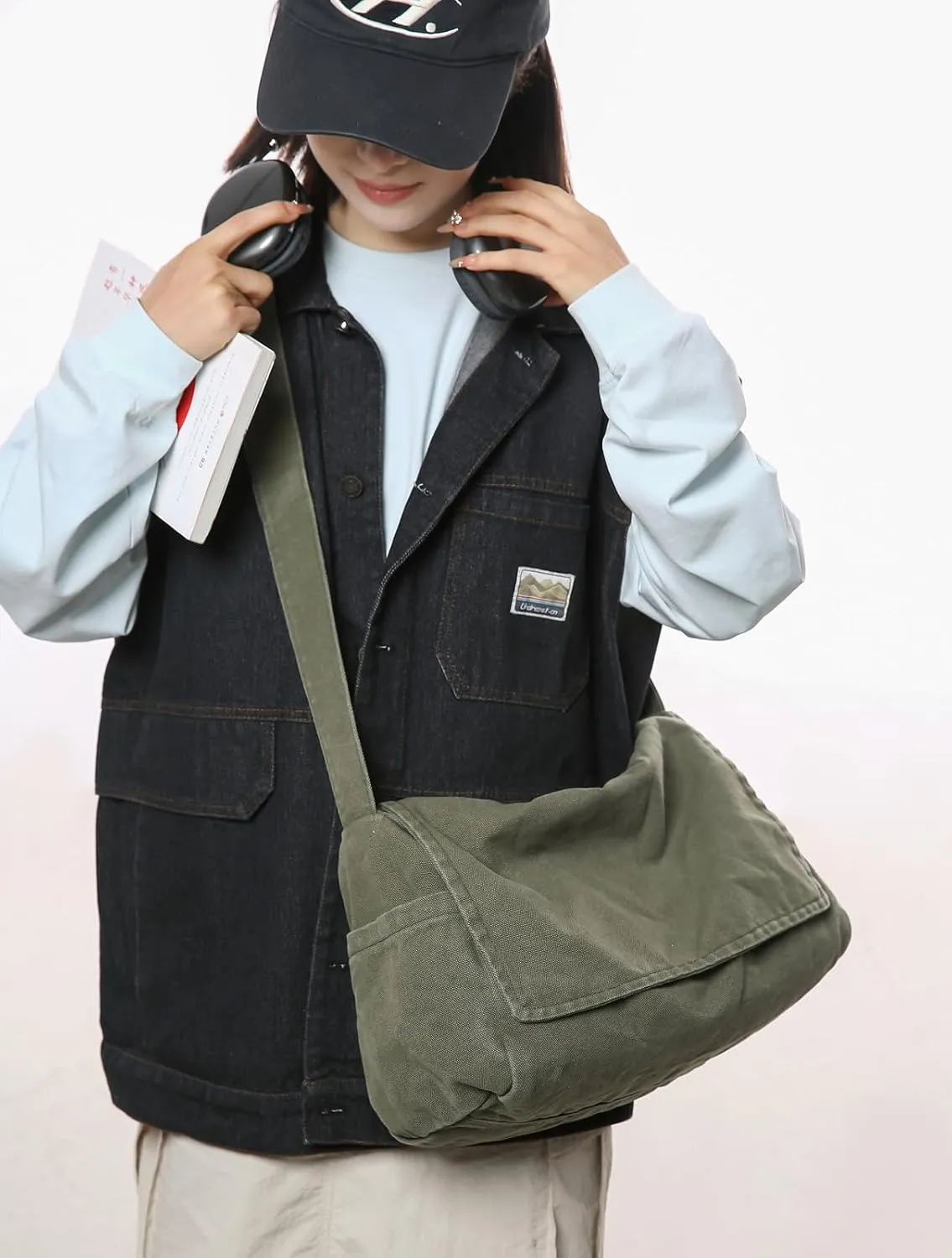 Canvas Messenger Bag for Women Men Vintage Satchel Bag Aesthetic Crossbody Shoulder Bag Casual Sling Bag