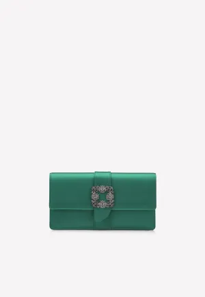 Capri Crystal Embellished Buckle Satin Clutch