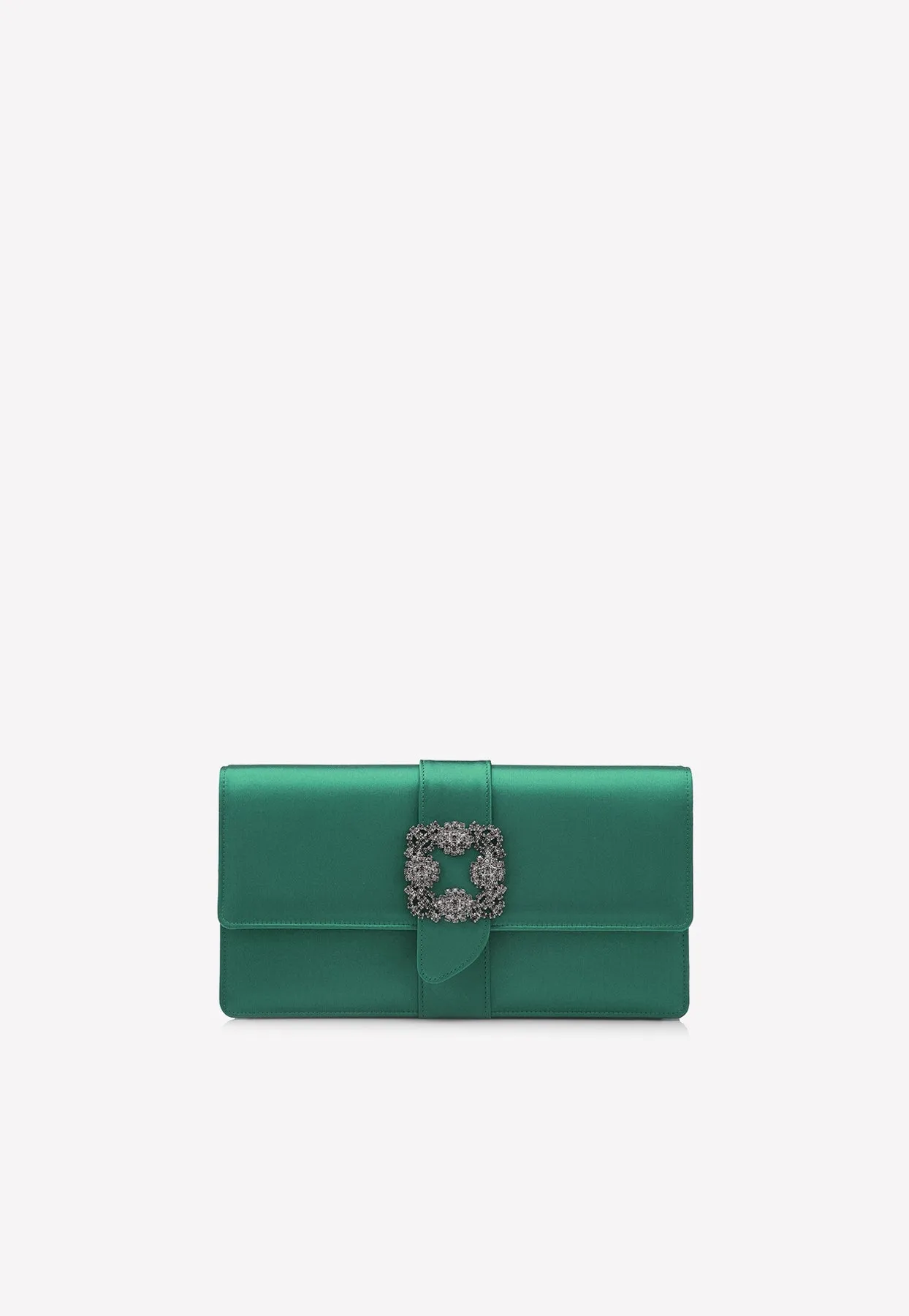 Capri Crystal Embellished Buckle Satin Clutch