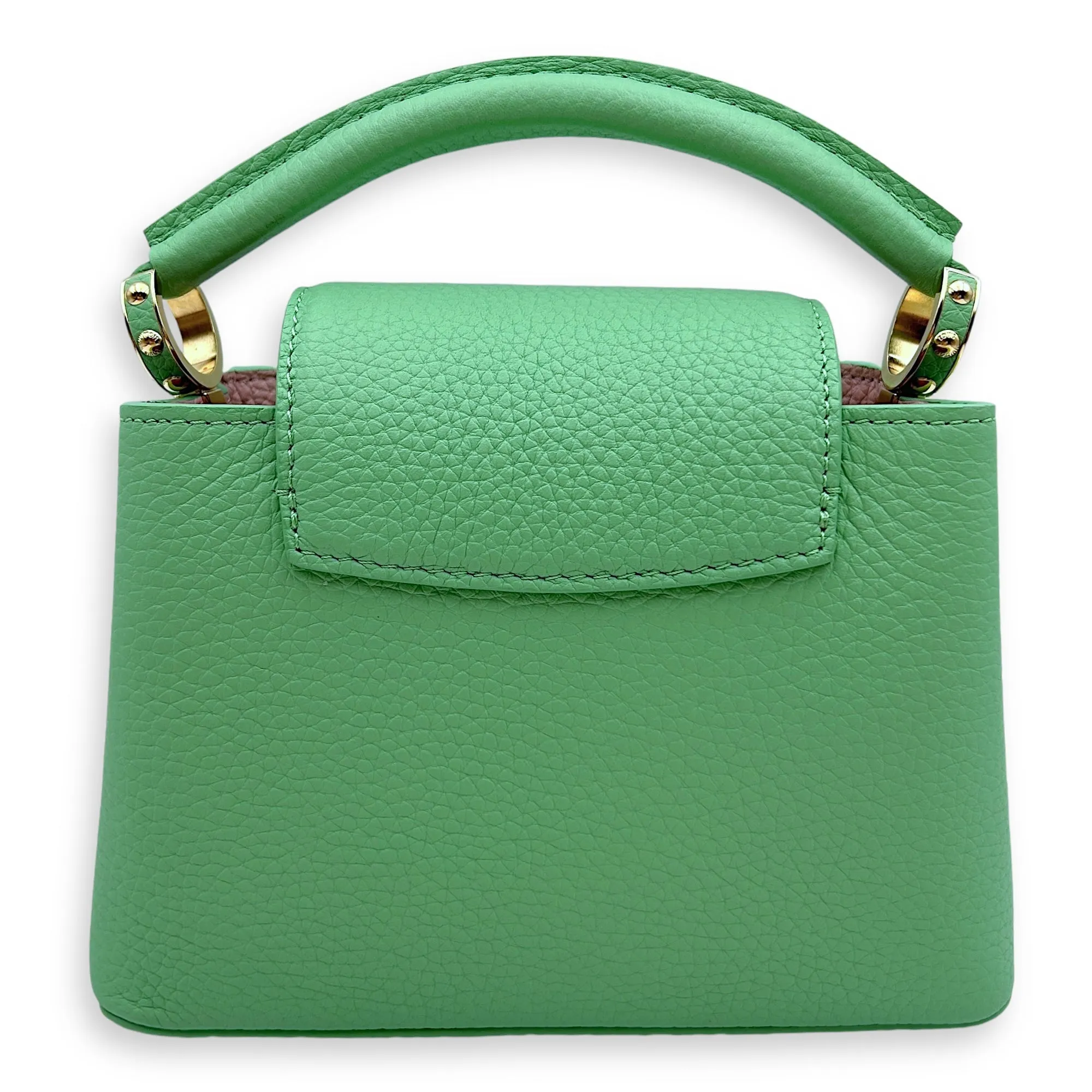 Capucines Mini Vert Pomme Crossbody Bag in Taurillon Leather, Gold hardware
