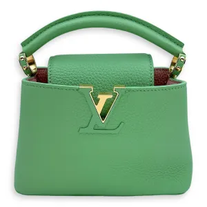Capucines Mini Vert Pomme Crossbody Bag in Taurillon Leather, Gold hardware