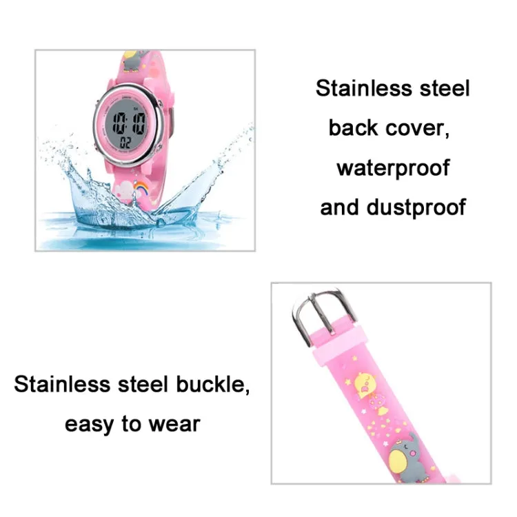 Cartoon 3D Elephant LED Digital Watch for Kids - Waterproof Sports Alarm Timepiece