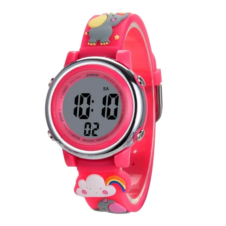 Cartoon 3D Elephant LED Digital Watch for Kids - Waterproof Sports Alarm Timepiece
