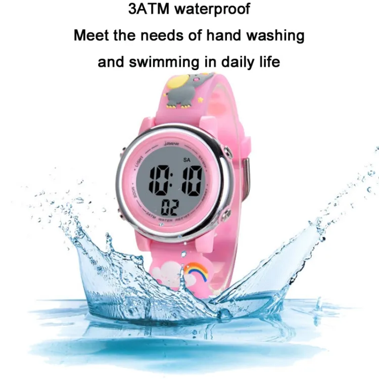 Cartoon 3D Elephant LED Digital Watch for Kids - Waterproof Sports Alarm Timepiece