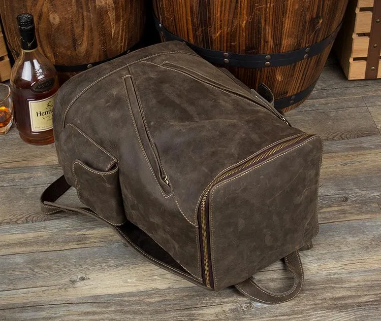 Casual Black Mens Leather 14-inch Large Computer Backpacks Brown College Backpack School Backpacks for men