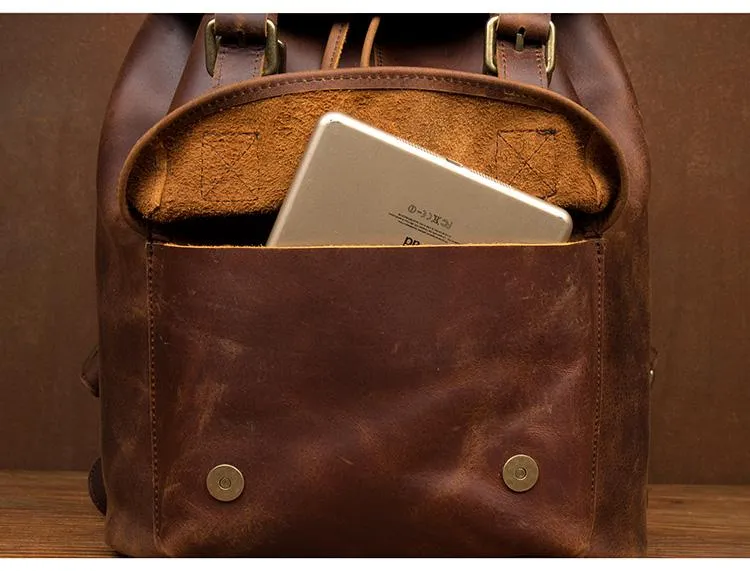 Casual Brown Leather Mens 15 inches Laptop Backpack Travel Backpack Brown School Backpack for Men