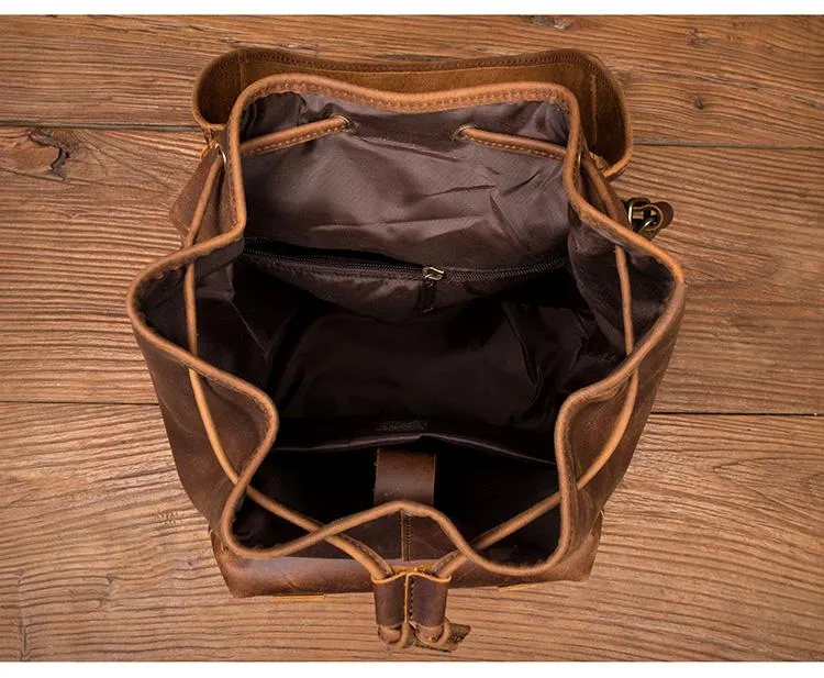 Casual Brown Leather Mens 15 inches Laptop Backpack Travel Backpack Brown School Backpack for Men
