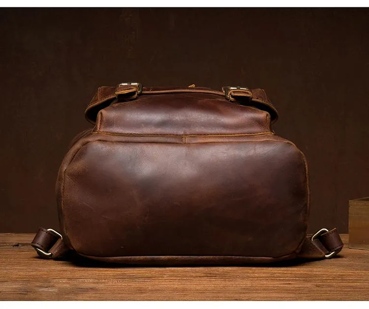 Casual Brown Leather Mens 15 inches Laptop Backpack Travel Backpack Brown School Backpack for Men