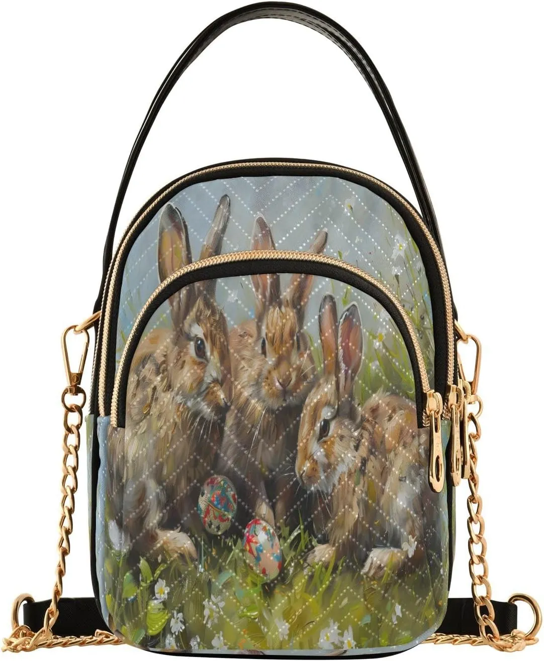 CEBUGI Women's Crossbody Handbags Clutch Phone Purse Easter Rabbits Stylish Shoulder Bag with Detachable Chain Strap