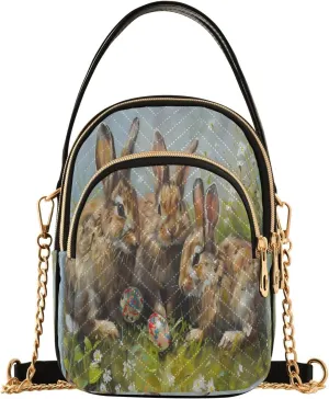 CEBUGI Women's Crossbody Handbags Clutch Phone Purse Easter Rabbits Stylish Shoulder Bag with Detachable Chain Strap
