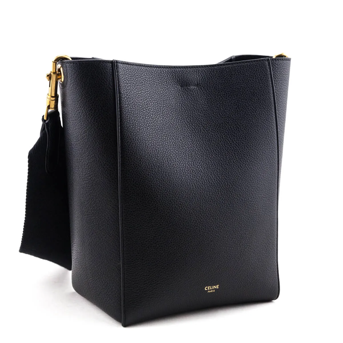 Celine Black Soft Grained Calfskin Small Sangle Bucket Bag