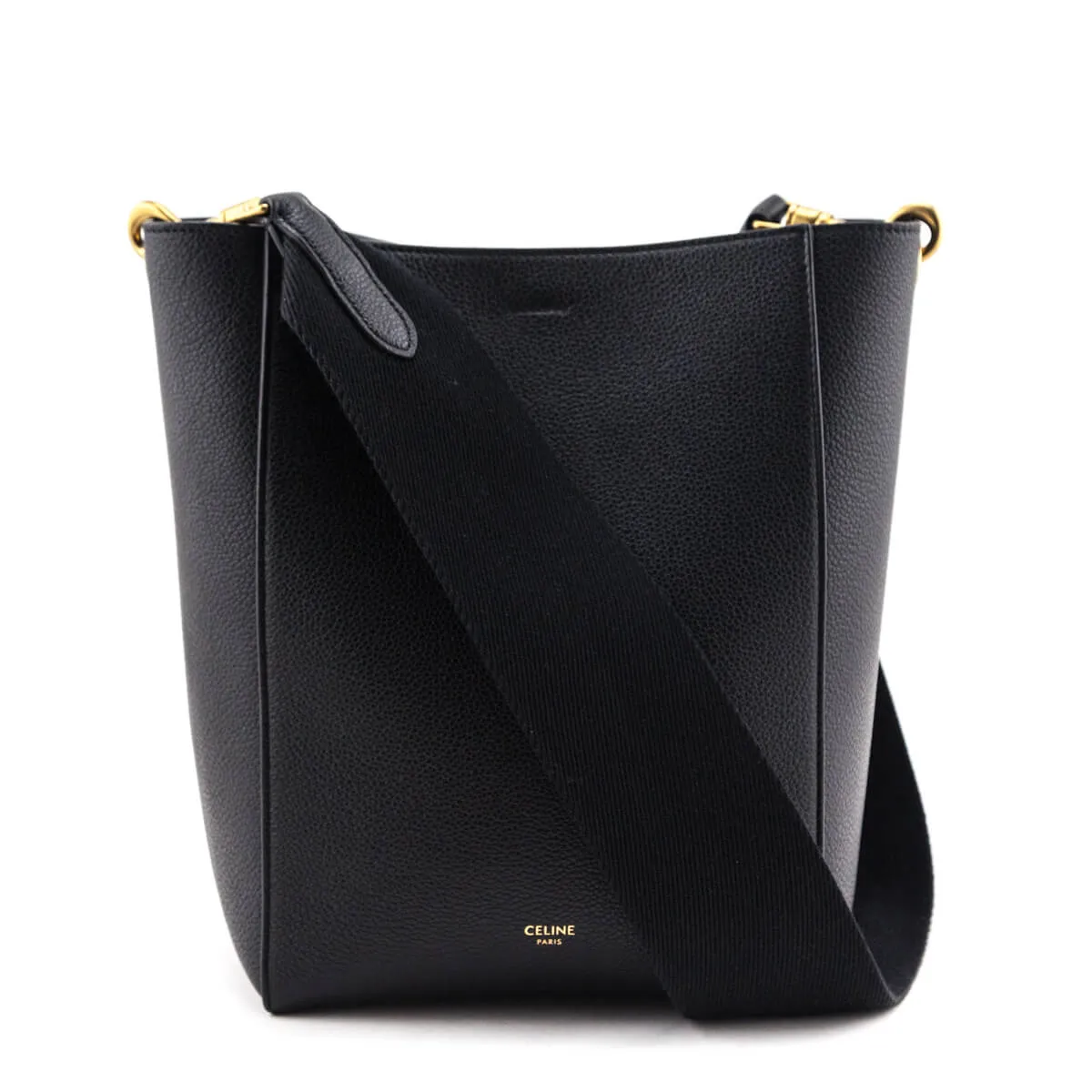Celine Black Soft Grained Calfskin Small Sangle Bucket Bag
