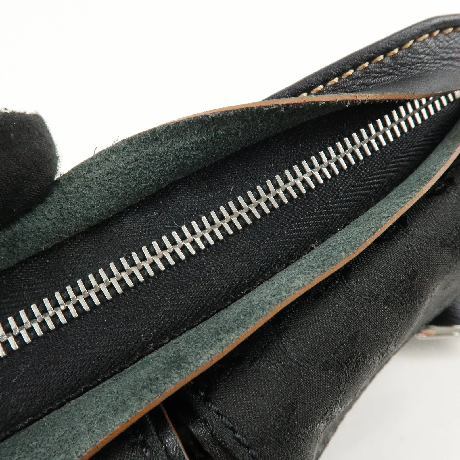 CELINE Macadam Canvas Leather Waist Bag Cross Body Bag Black Used