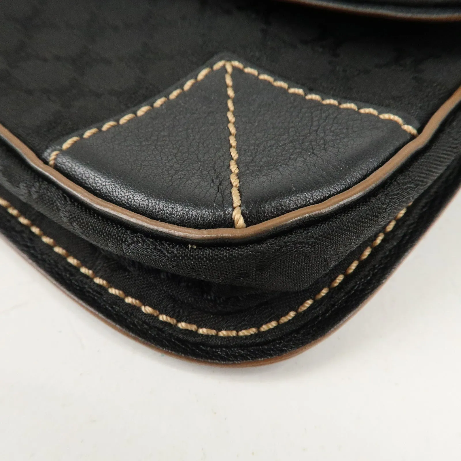 CELINE Macadam Canvas Leather Waist Bag Cross Body Bag Black Used