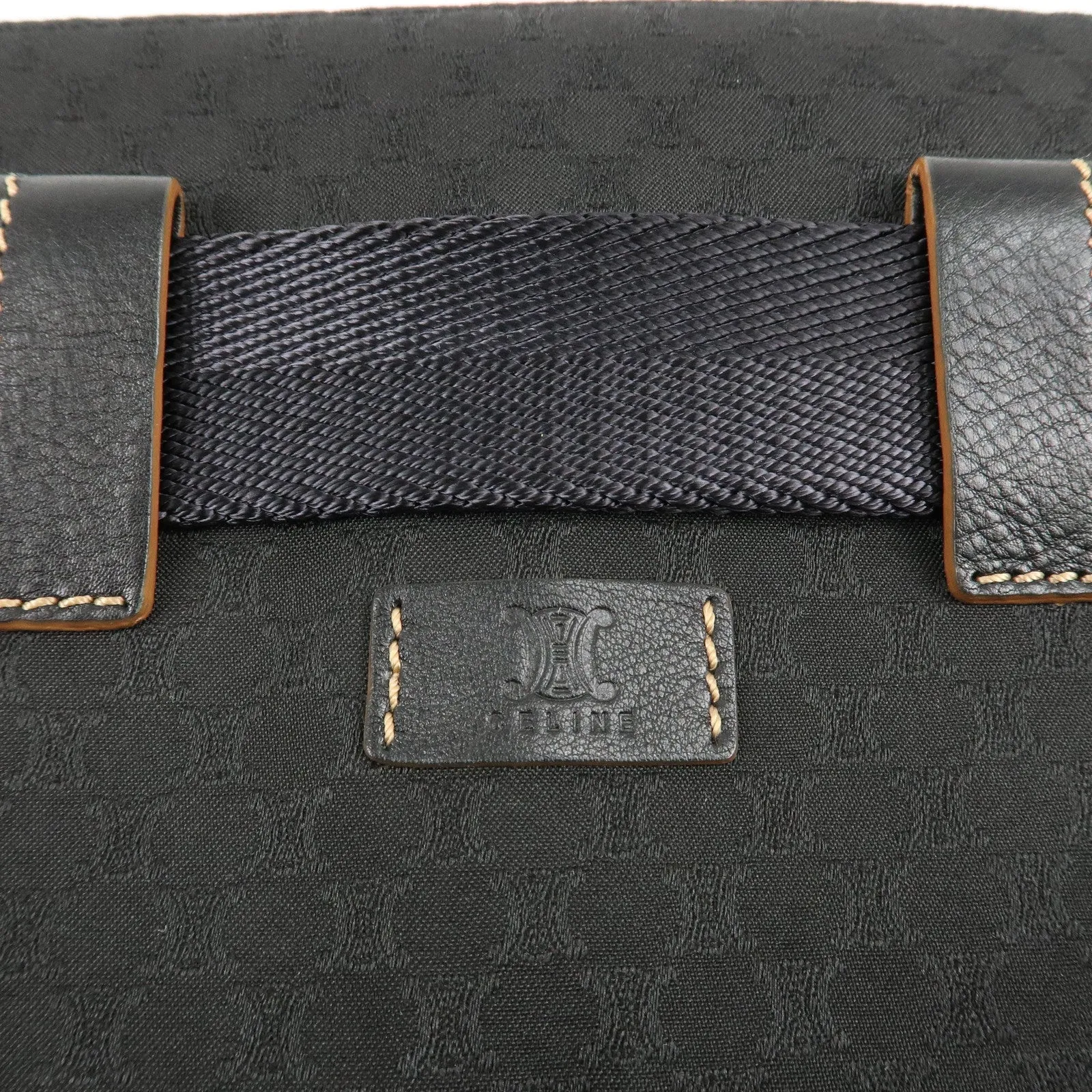 CELINE Macadam Canvas Leather Waist Bag Cross Body Bag Black Used