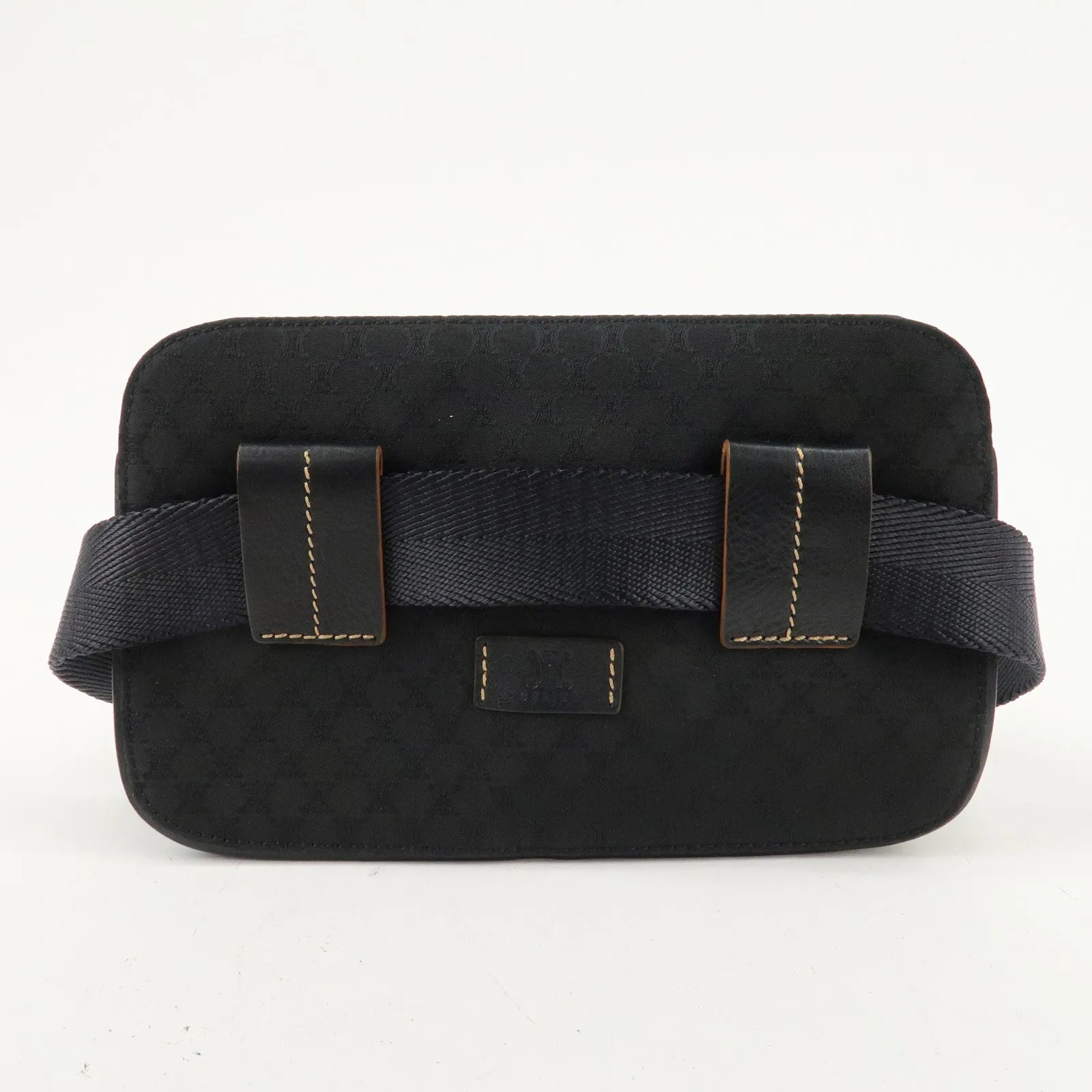 CELINE Macadam Canvas Leather Waist Bag Cross Body Bag Black Used