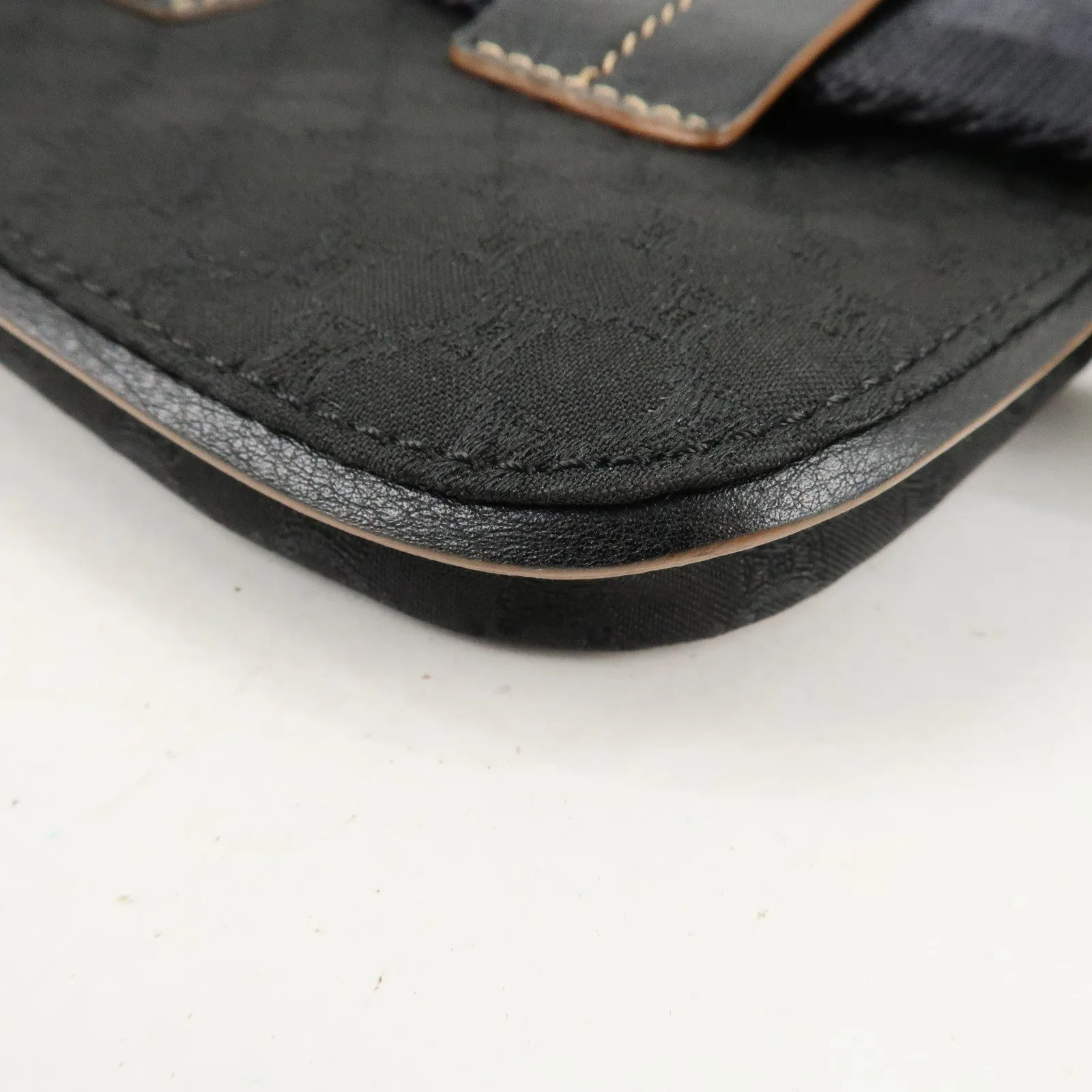 CELINE Macadam Canvas Leather Waist Bag Cross Body Bag Black Used