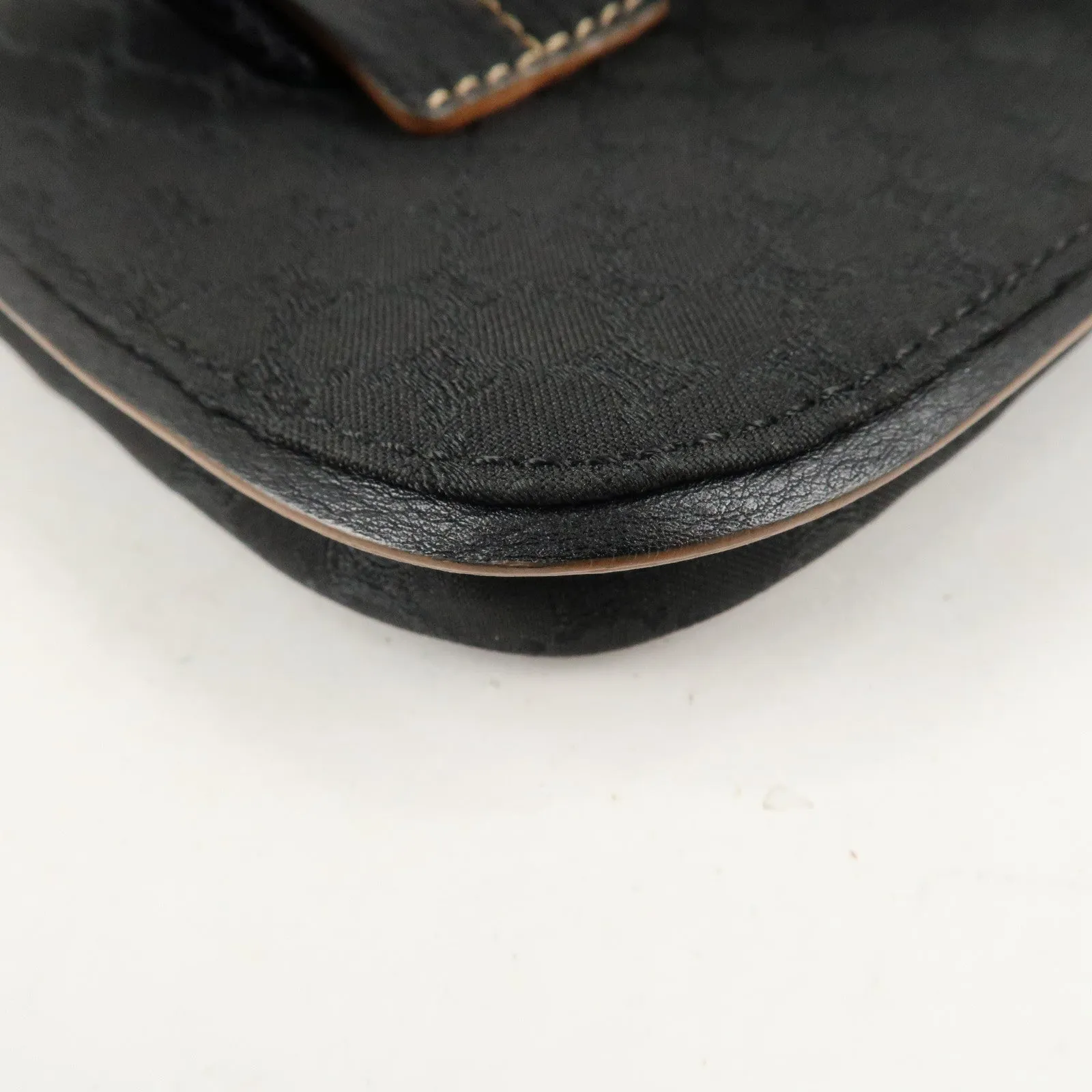 CELINE Macadam Canvas Leather Waist Bag Cross Body Bag Black Used